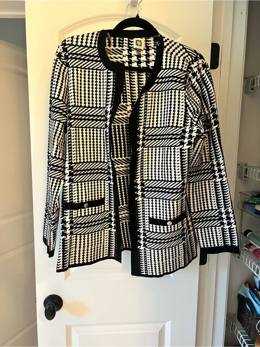 Black & White Plaid Knit Open-Front Jacket- Anne Klein -Small
